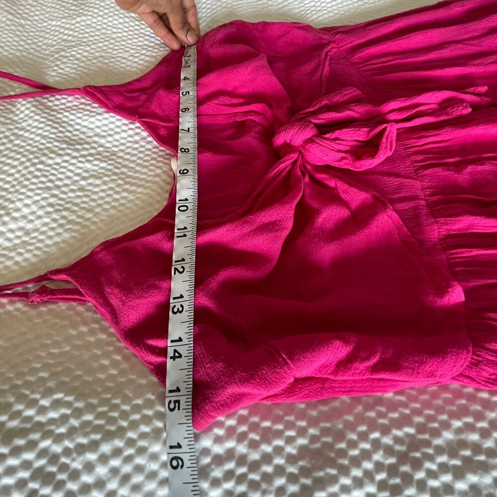 The Impeccable Pig Pink Tiered Dress M Medium Tie Front Smocked Backless Sun - Picture 10 of 10